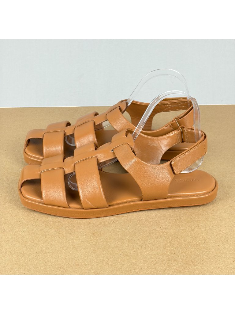 Vince Rava Fisherman Sandals Womens 11 Tan Leather Slingback Hook And Loop